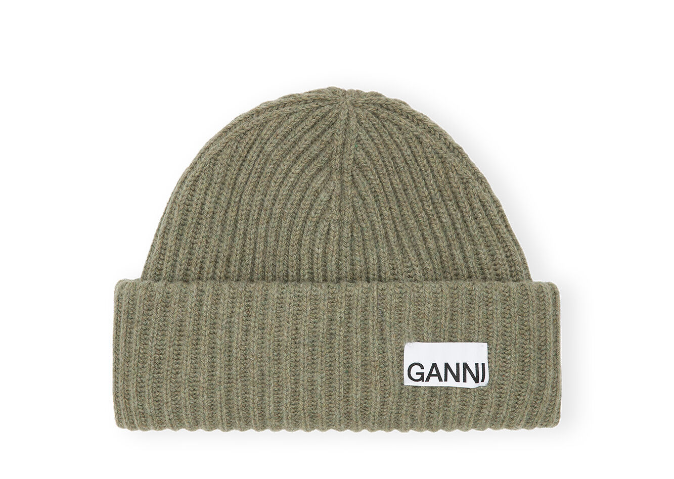 Bonnet Oversized Wool Rib Knit, Recycled Polyamide, in colour Dusty Olive - 1 - GANNI