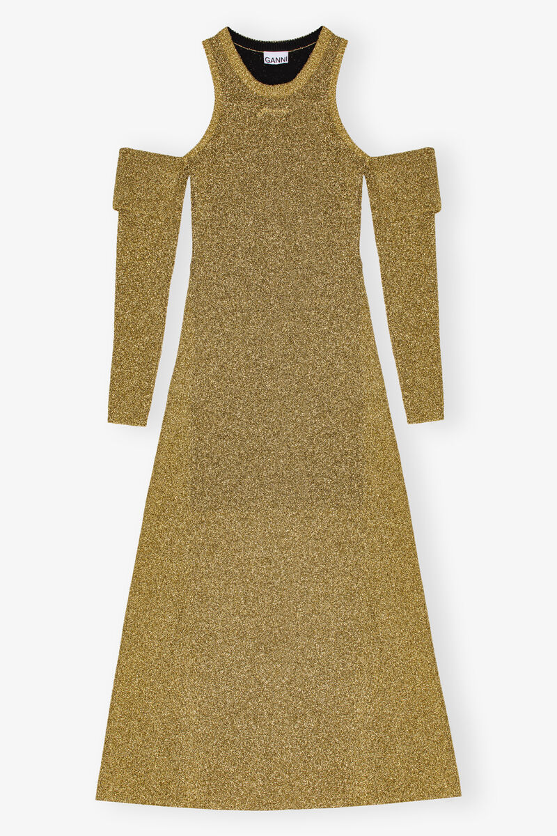 Gold Sparkle Cold-Shoulder Maxi Dress, Metallic fiber, in colour Gold - 1 - GANNI