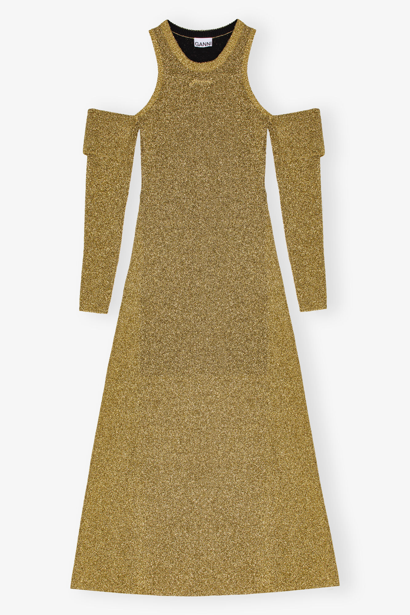 Gold Sparkle Cold-Shoulder Maxi Dress, Metallic fiber, in colour Gold - 1 - GANNI