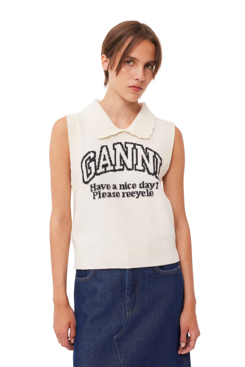 Re-cut White Graphic Vest, Recycled Polyamide, in colour Egret - 1 - GANNI