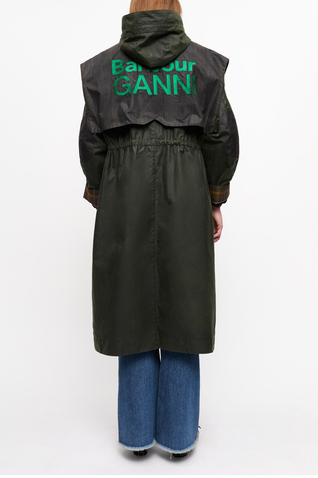 GANNI x Barbour Waxed Parka Jacket, Organic Cotton, in colour Dark Green - 2 - GANNI