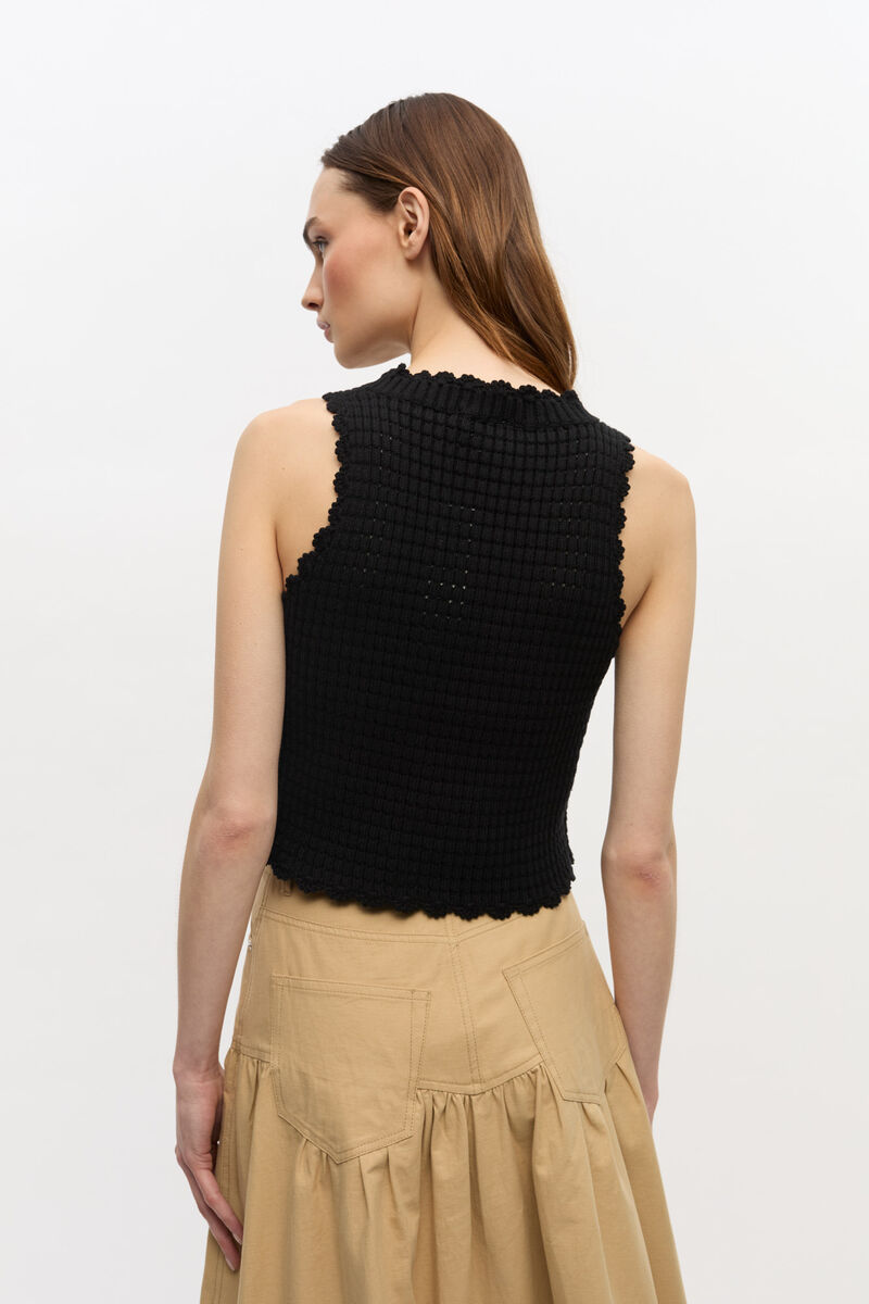 Black Textured Lace Knit Top, Cashmere, in colour Black - 4 - GANNI