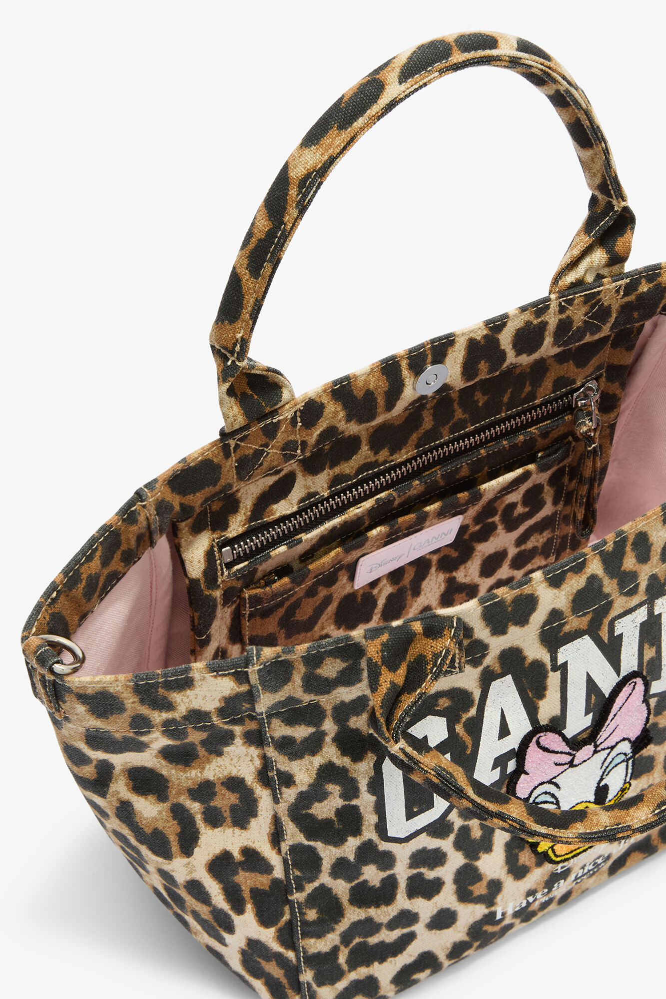 Daisy Duck Leopard Small Tote, Recycled Cotton, in colour Almond Milk - 3 - GANNI
