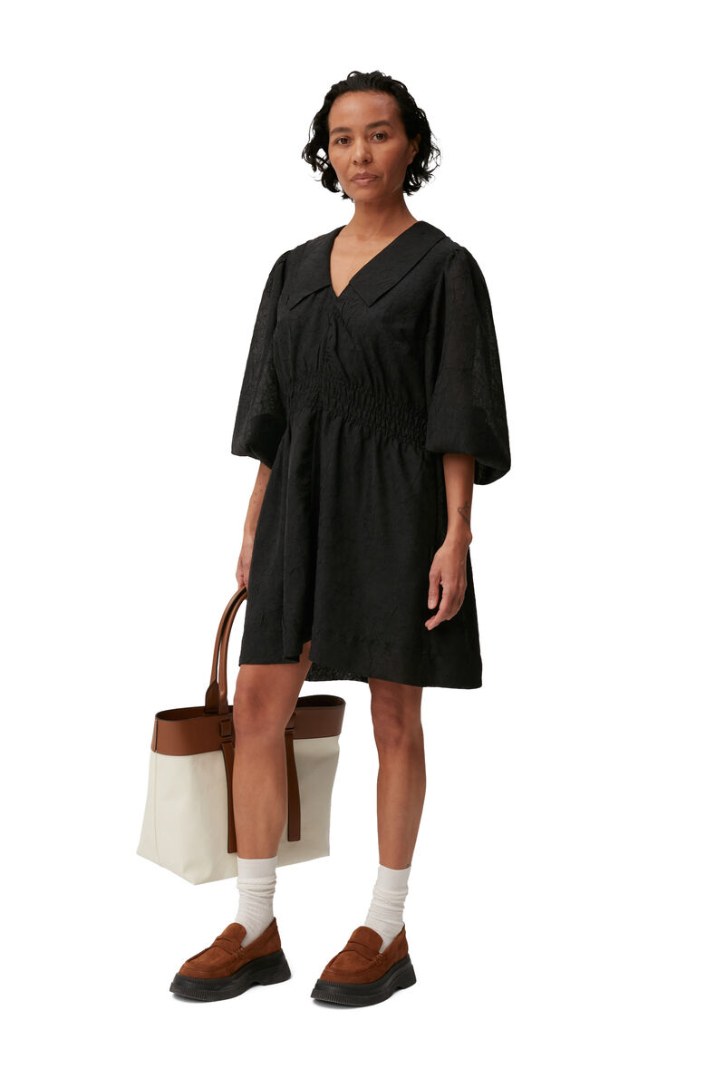 Crinkled Georgette Mini Dress, Recycled Polyester, in colour Black - 1 - GANNI