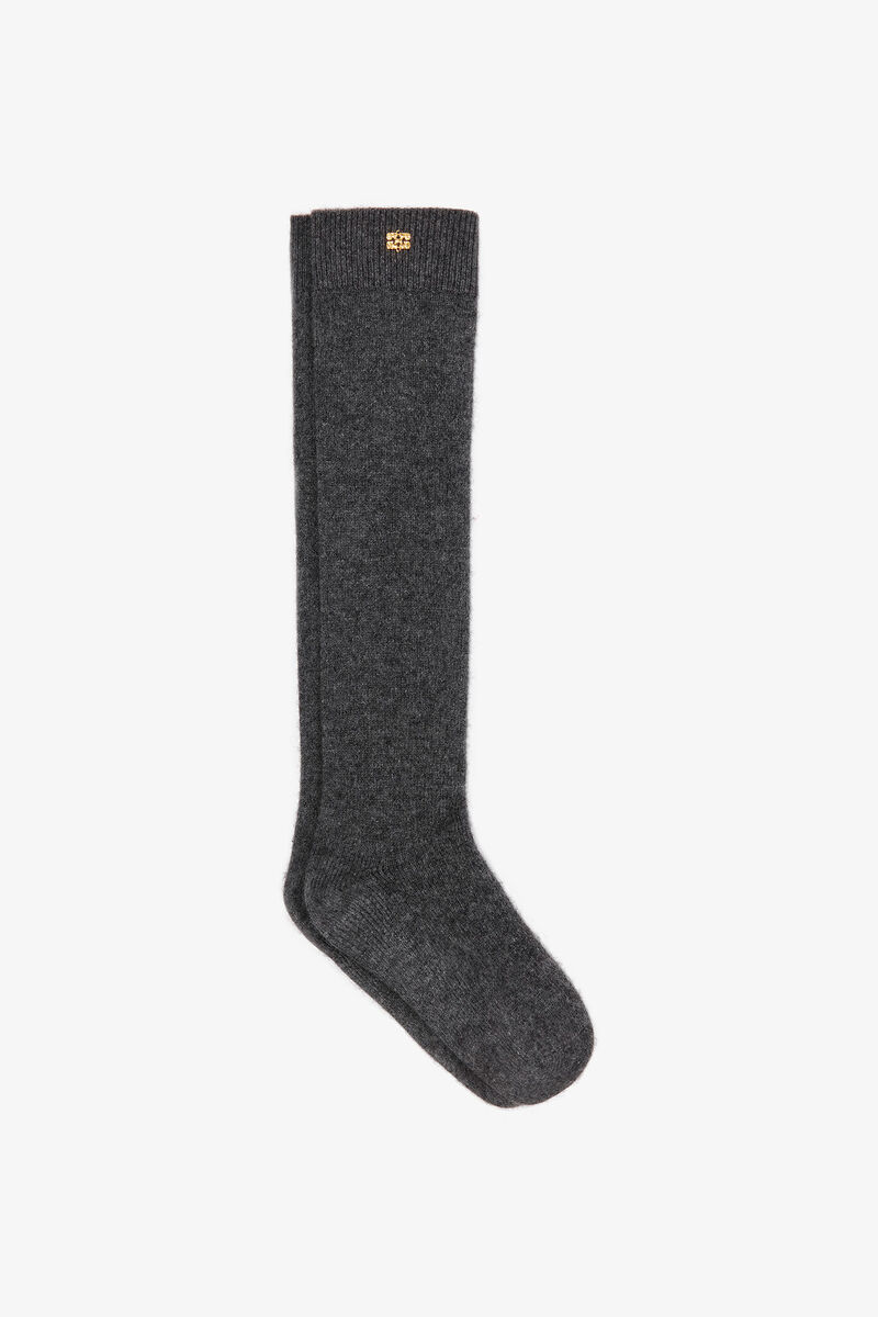 ダークグレー ウールミックス ソックス, Wool, in colour Phantom - 1 - GANNI