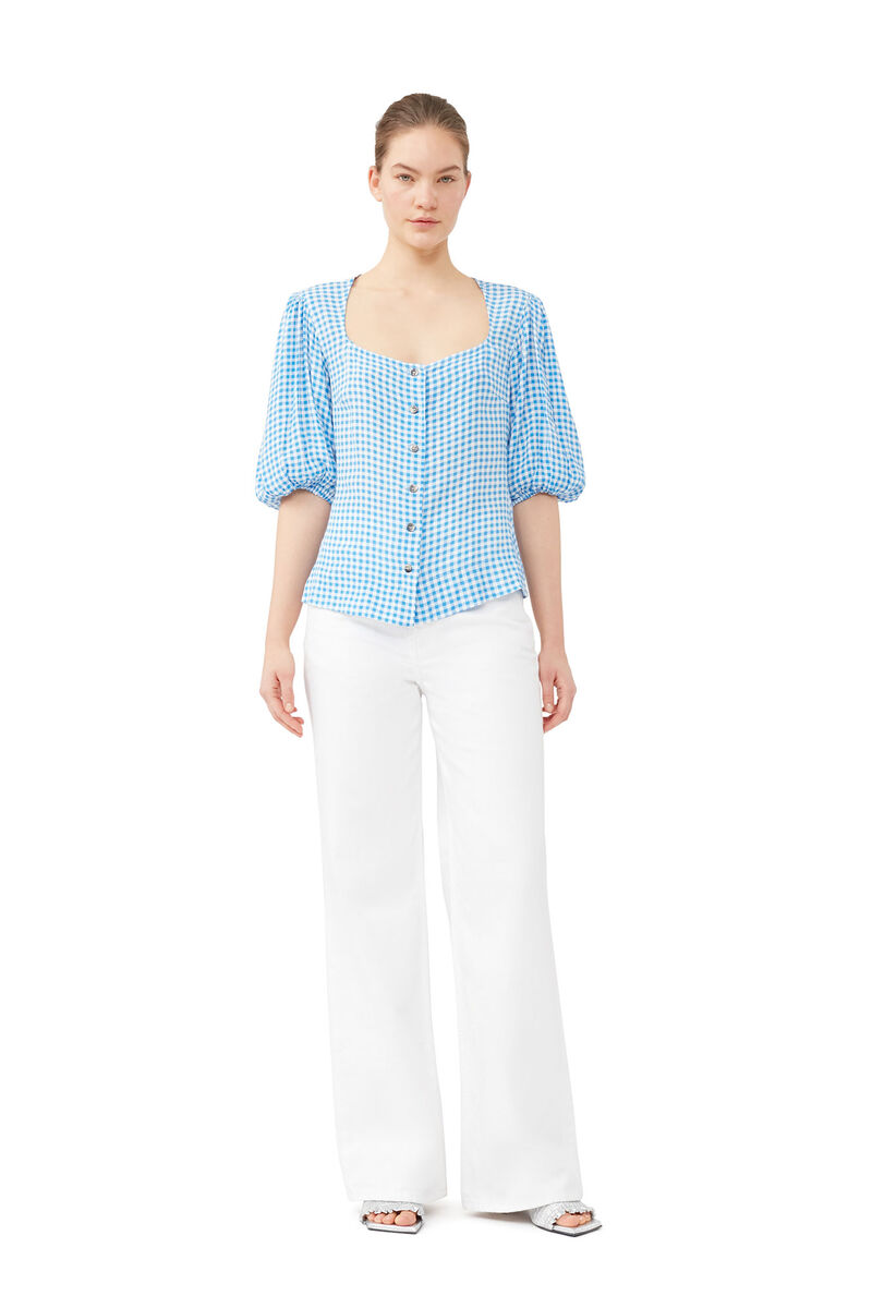 Bedruckte Button-Down-Bluse aus Krepp, LENZING™ ECOVERO™, in colour Strong Blue - 1 - GANNI
