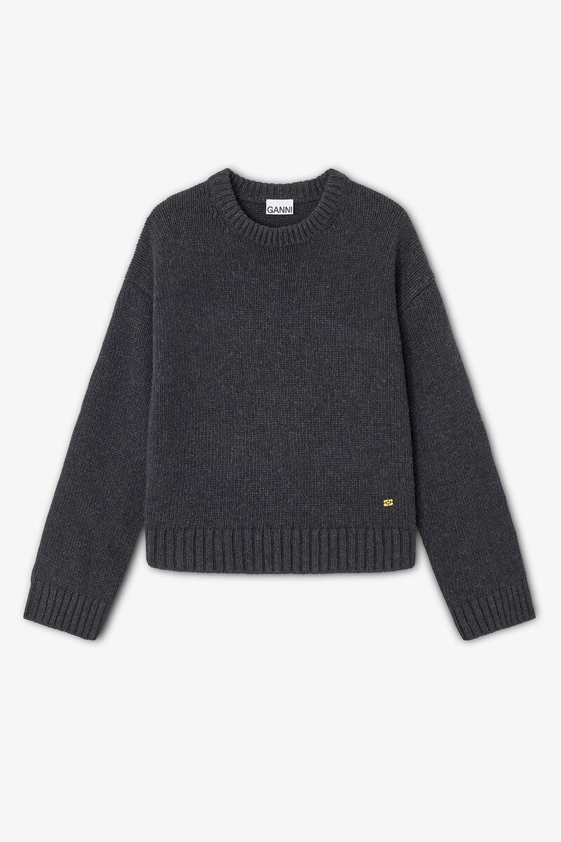 Pull en laine mélangée gris foncé, Recycled Polyamide, in colour Phantom - 1 - GANNI