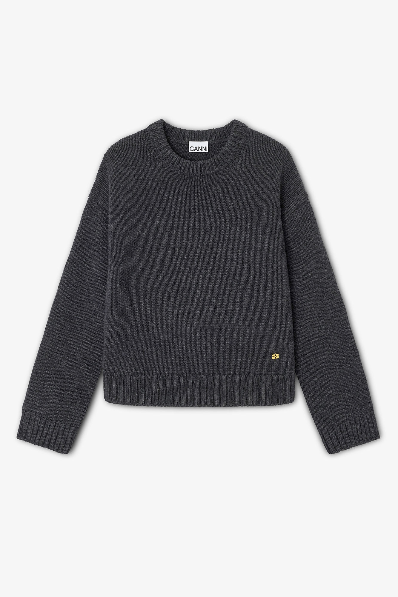 Pull en laine mélangée gris foncé, Recycled Polyamide, in colour Phantom - 1 - GANNI