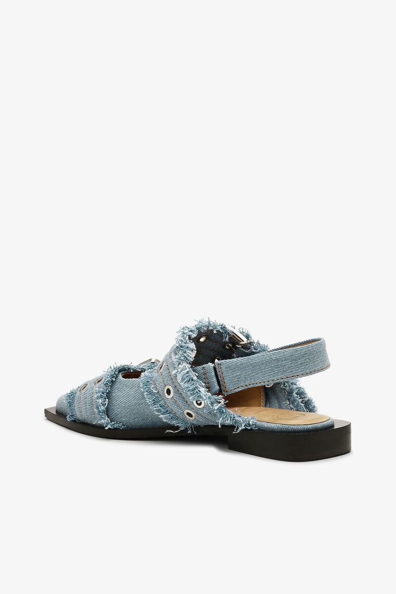 Feminine Buckle Ballerinas in Denim with Charms, Recycled Cotton, in colour Faded Denim - 3 - GANNI