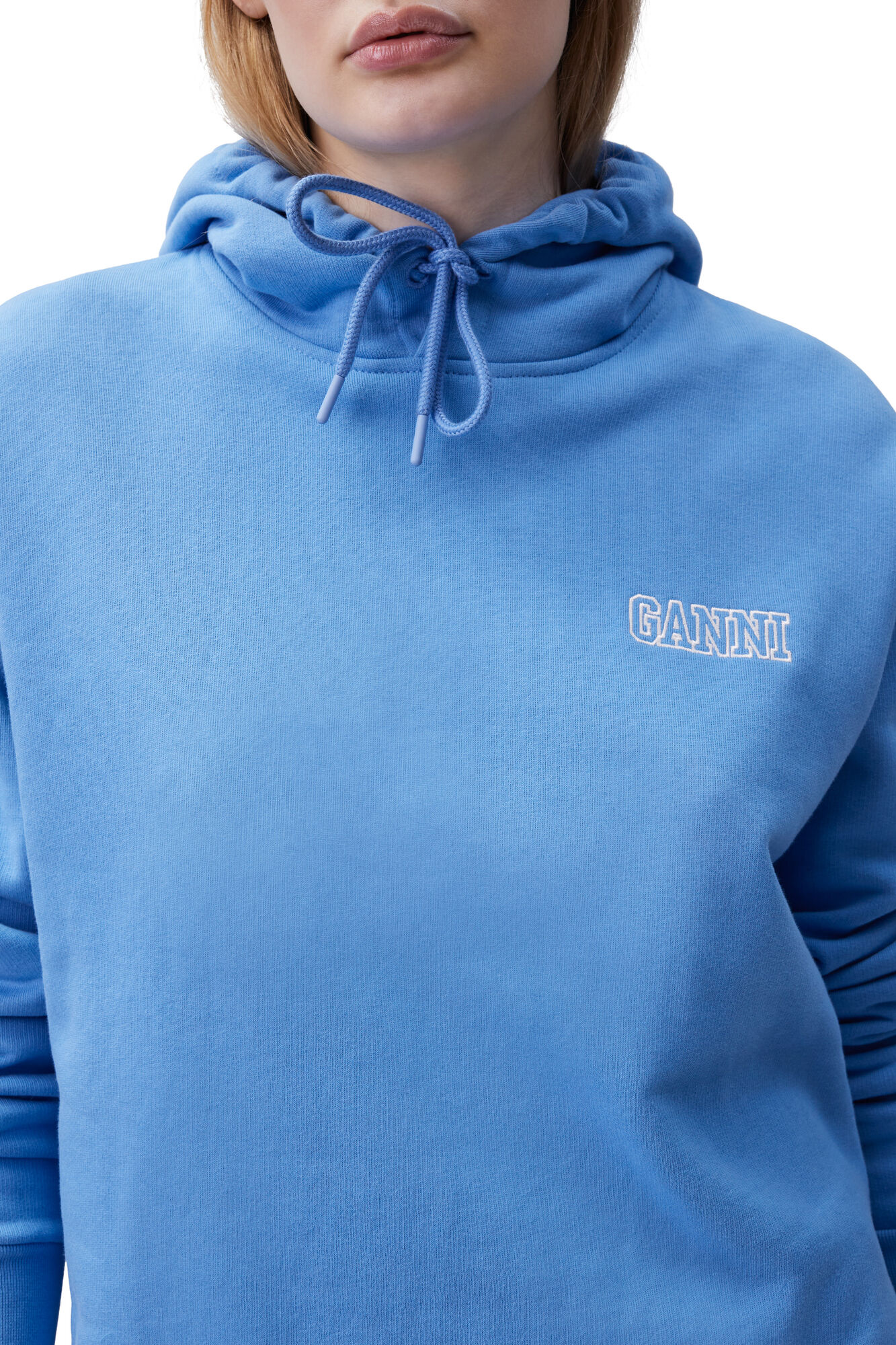 Oversized Hooded Sweatshirt, Organic Cotton, in colour Azure Blue - 3 - GANNI