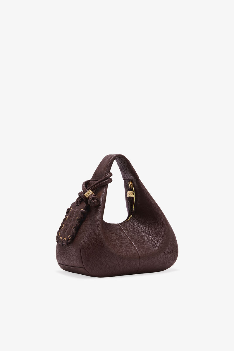 Brown Mini Hobo Bag, Recycled Polyester, in colour Chicory Coffee - 8 - GANNI