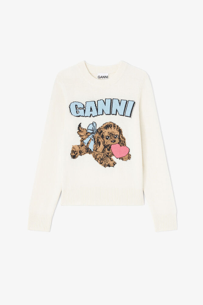 Ivory Puppy Wool Jumper, Egret