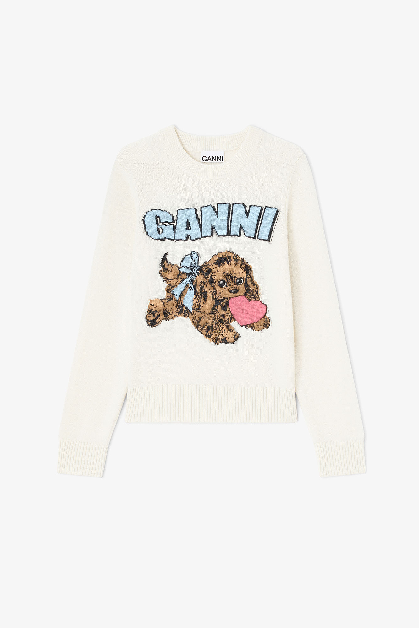 Ivory Puppy Wool Jumper, Recycled Polyamide, in colour Egret - 1 - GANNI