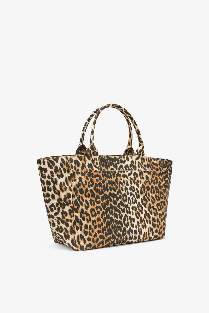 Leopard Medium Tote, Recycled Cotton, in colour Almond Milk - 2 - GANNI