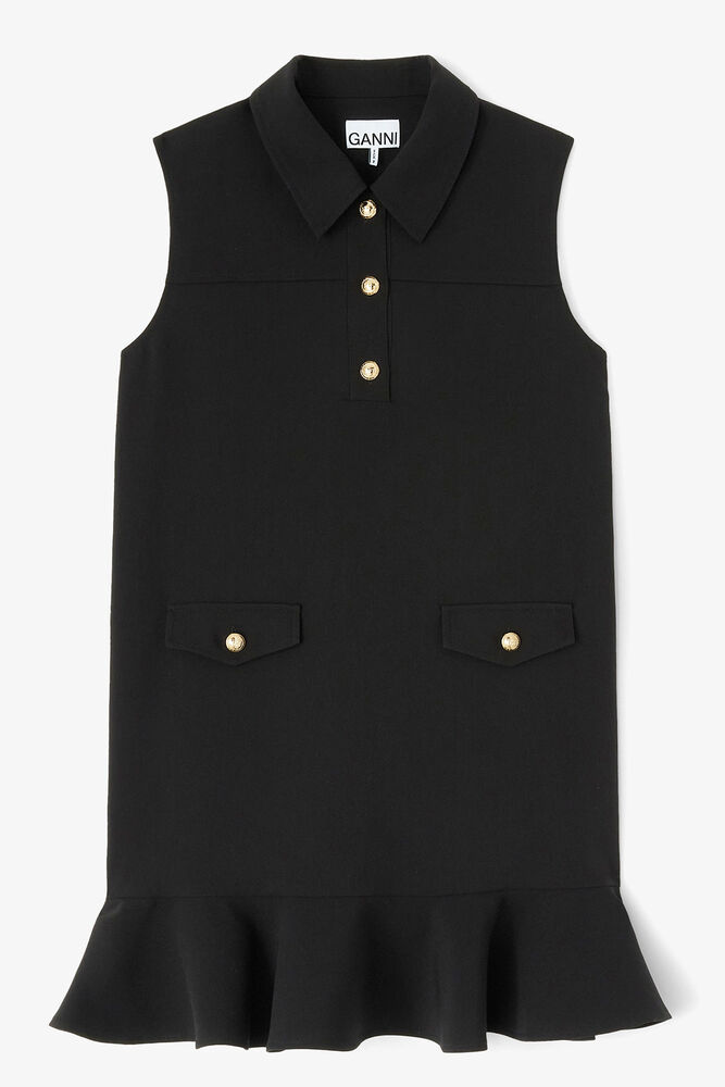 Black Twill Suiting Mini Dress, Jet Black