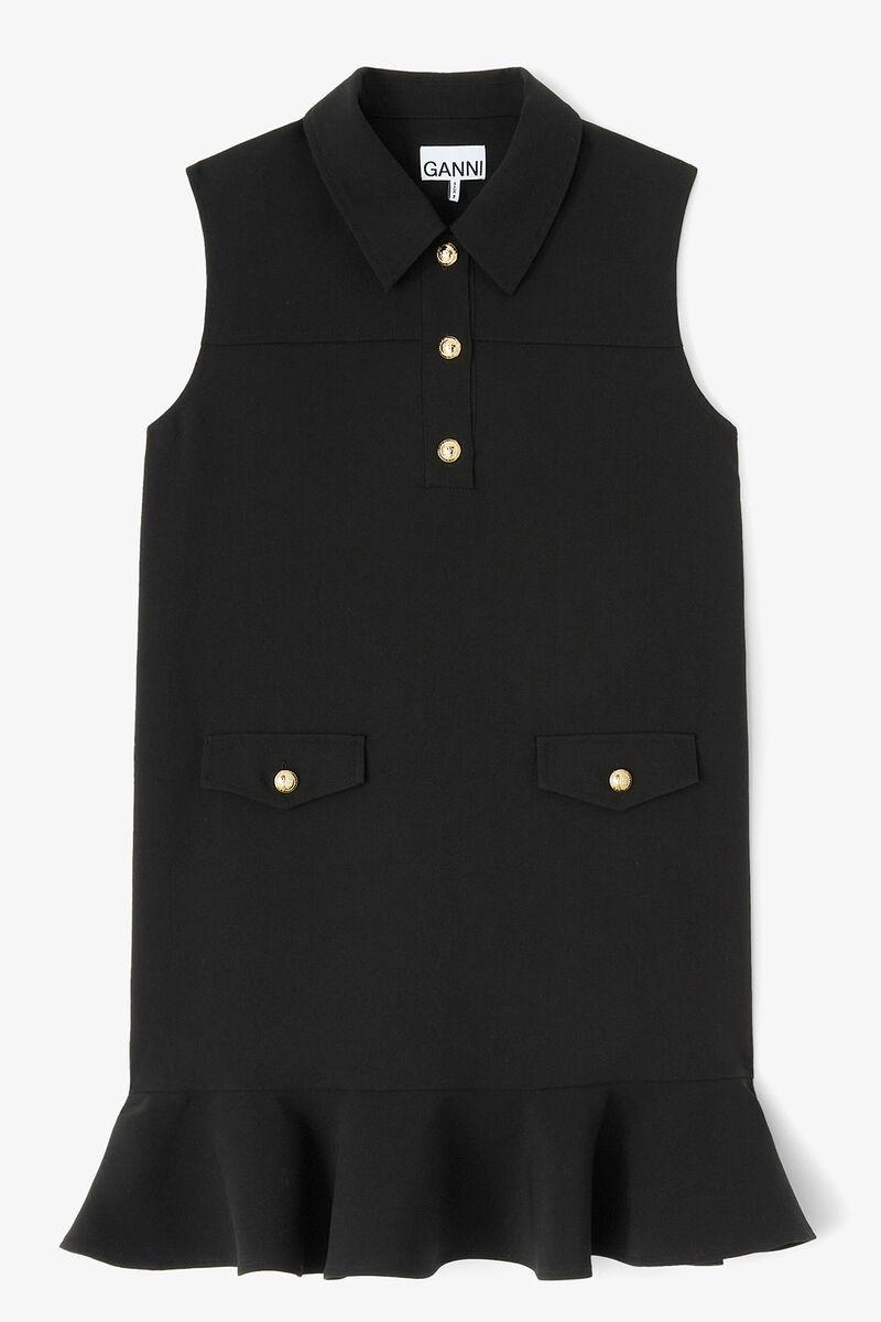 Black Twill Suiting Mini Dress, in colour Jet Black - 1 - GANNI