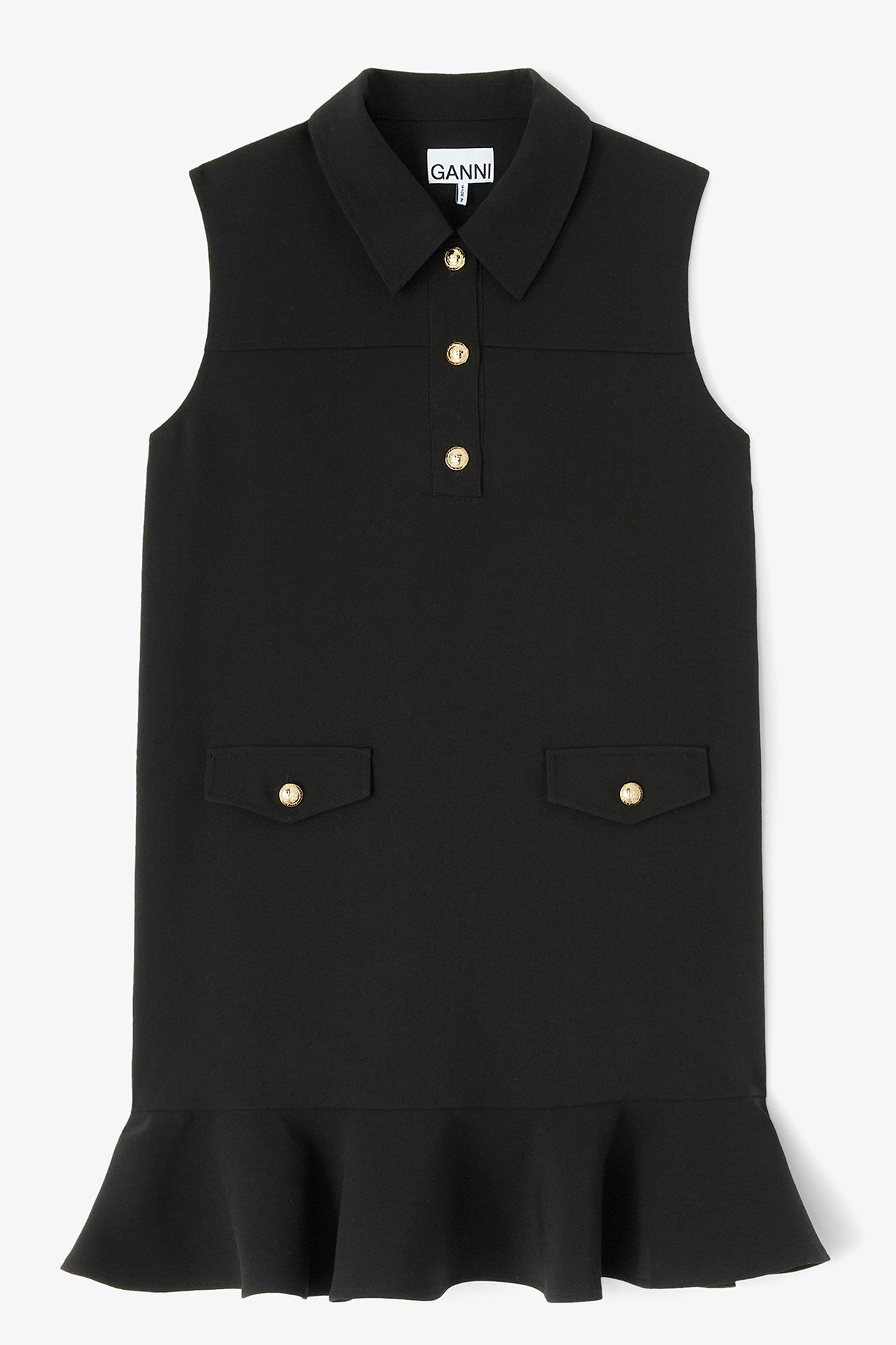 Black Twill Suiting Mini Dress, in colour Jet Black - 1 - GANNI