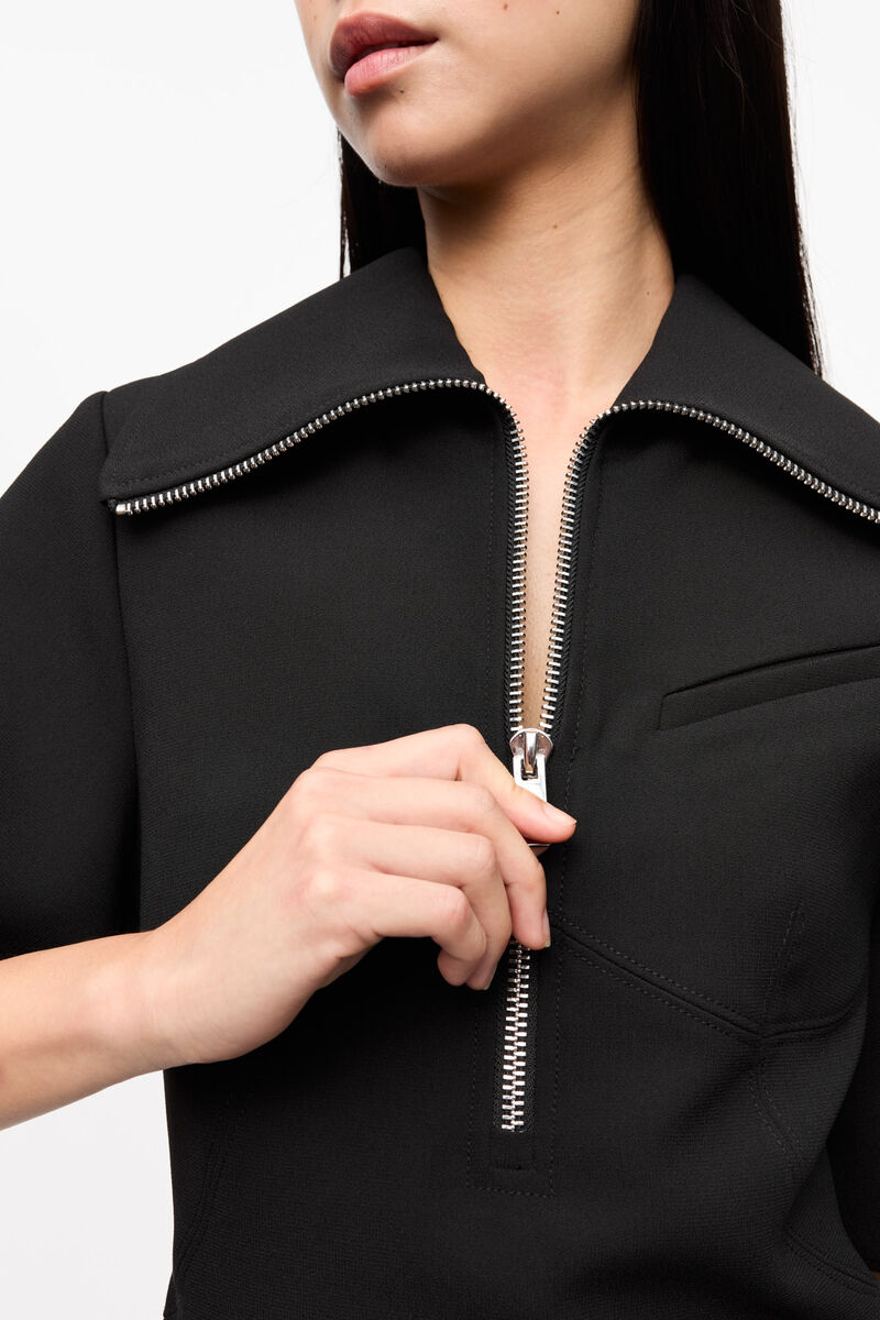 Black Bonded Crepe Mini Dress, Recycled Polyester, in colour Black - 4 - GANNI