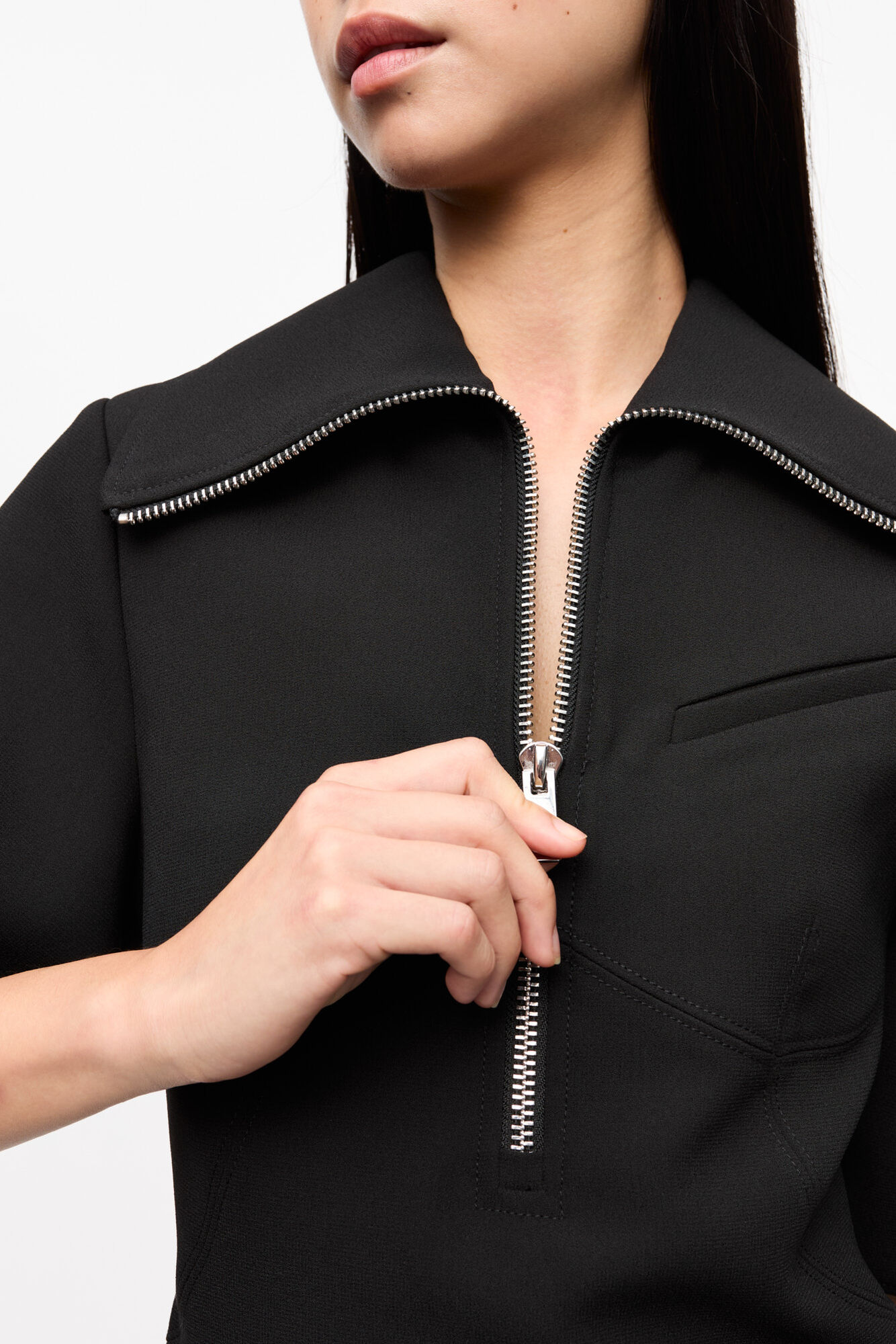 Black Bonded Crepe Mini Dress, Recycled Polyester, in colour Black - 4 - GANNI