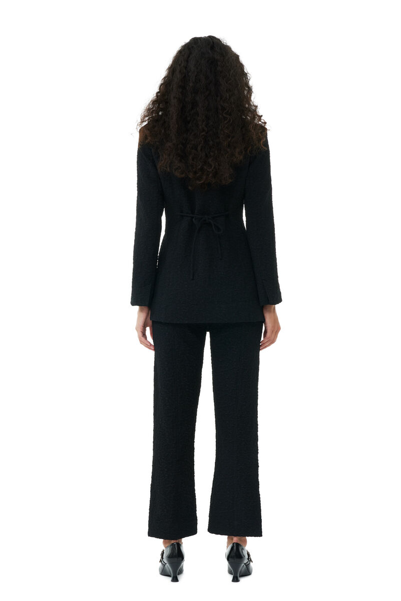 Black Textured Suiting Tie String-blazer, Polyester, in colour Black - 4 - GANNI
