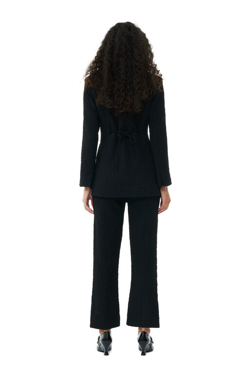 Black Textured Suiting Tie String Blazer, in colour Black - 4 - GANNI