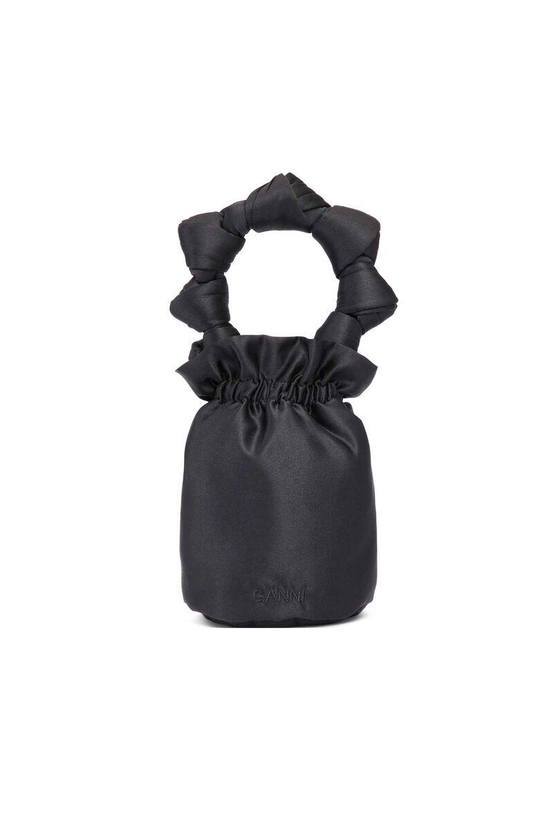 Satin Knotted Pouch Mini Bag, Polyester, in colour Black - 1 - GANNI