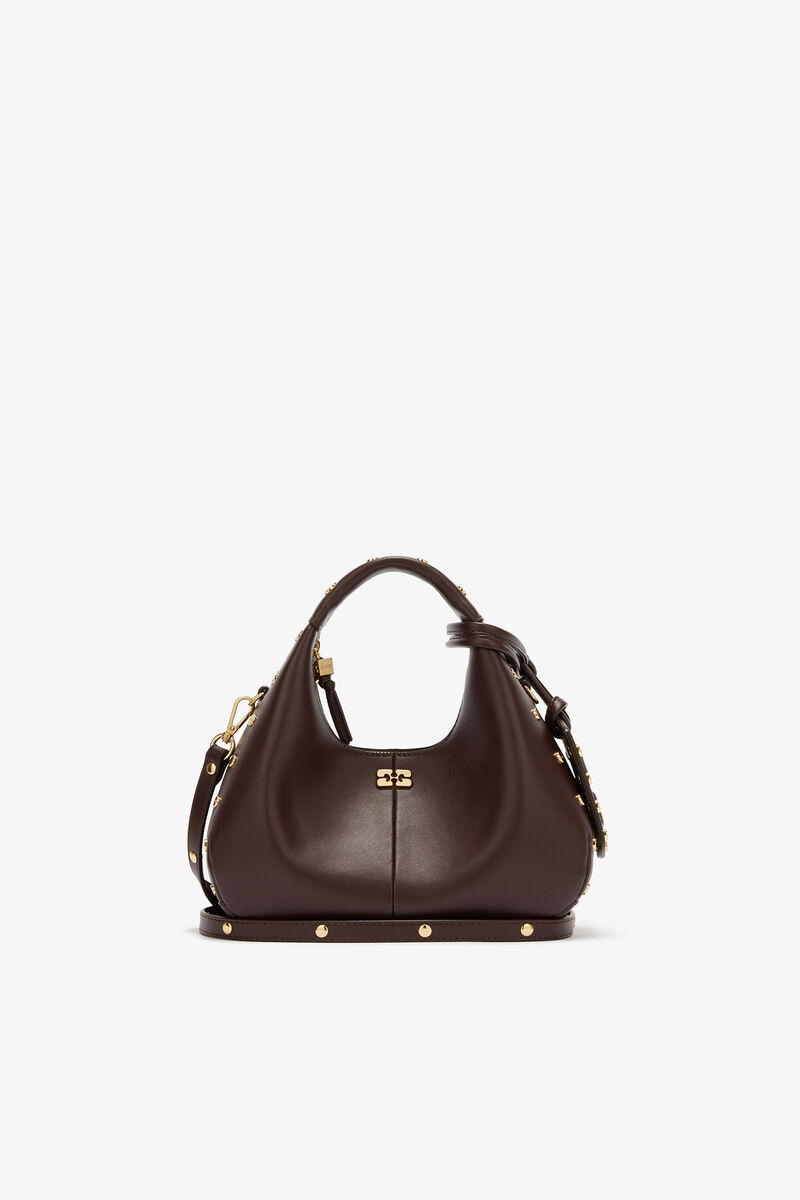 スタッズ ミニ ホーボーバッグ ブラウン, Recycled Leather, in colour Chicory Coffee - 1 - GANNI