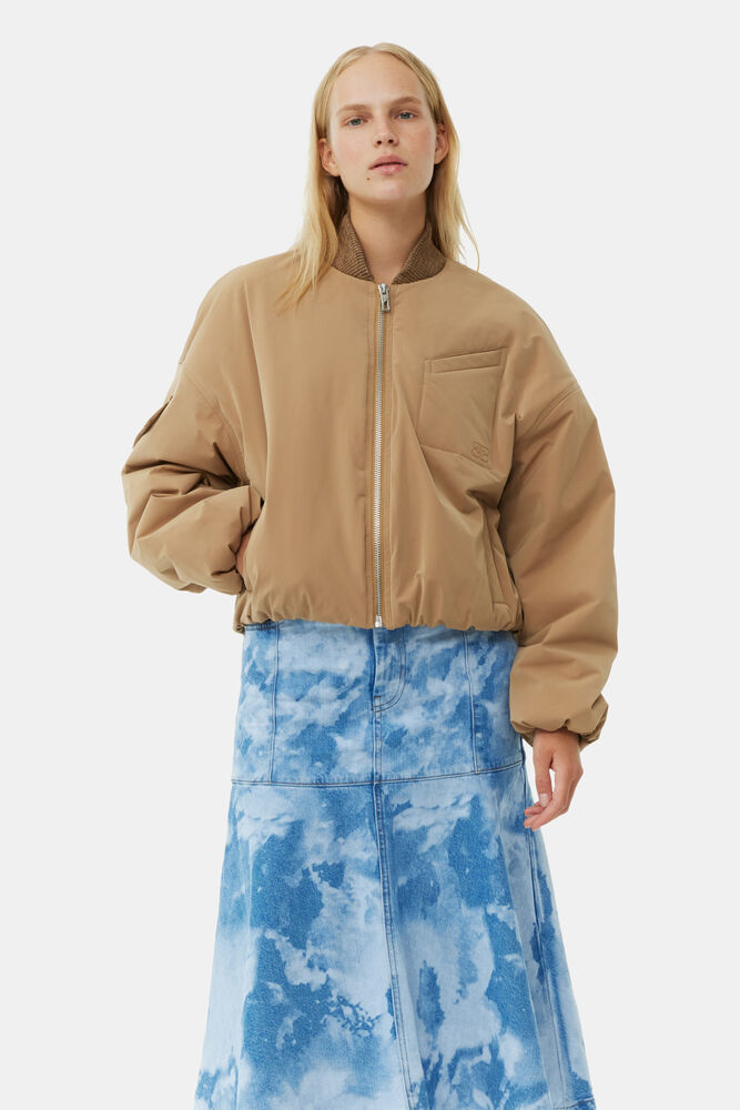 Brown Light Twill Oversized Short Bomberjakke, Tiger's Eye