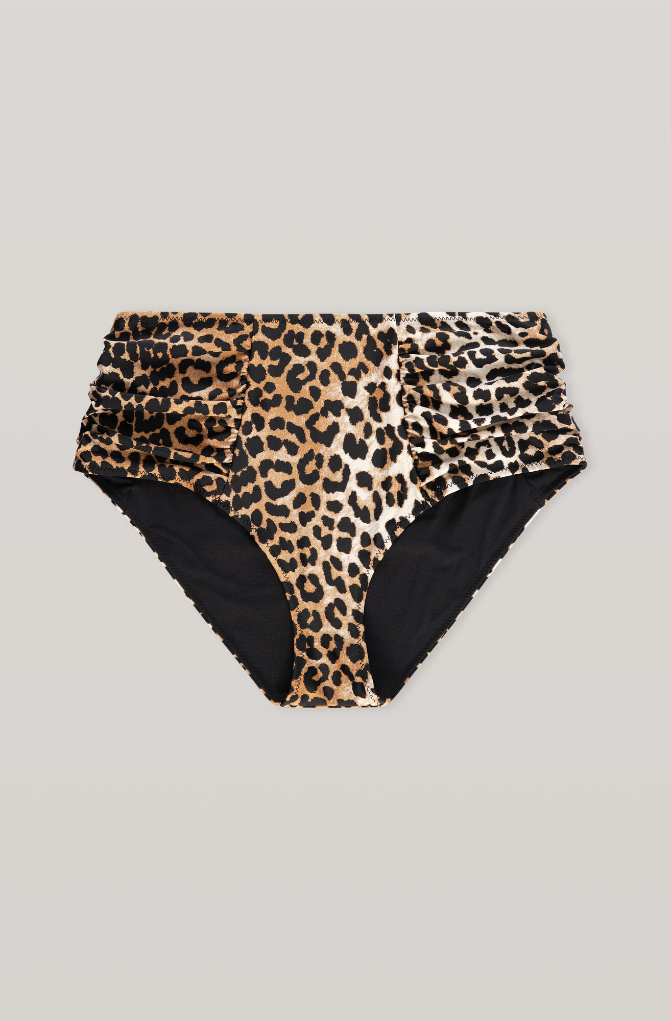 Recycled Printed Highrise Bikini Briefs, Elastane, in colour Leopard - 1 - GANNI