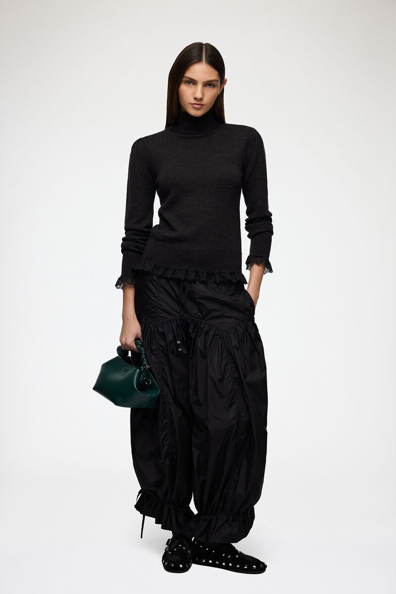 Turtleneck in Lace Merino, Merino Wool, in colour Phantom - 2 - GANNI