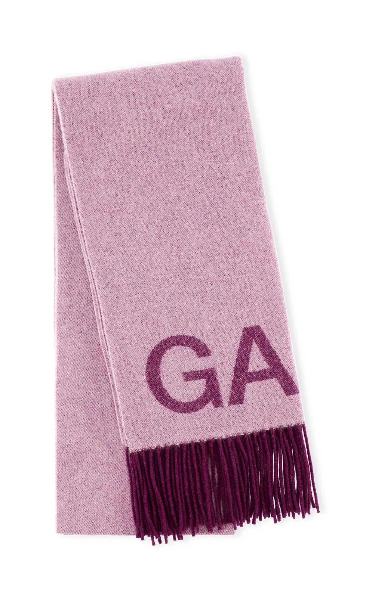 Wool Mix Fringed Wool Scarf, Recycled Wool, in colour Moonlight Mauve - 1 - GANNI