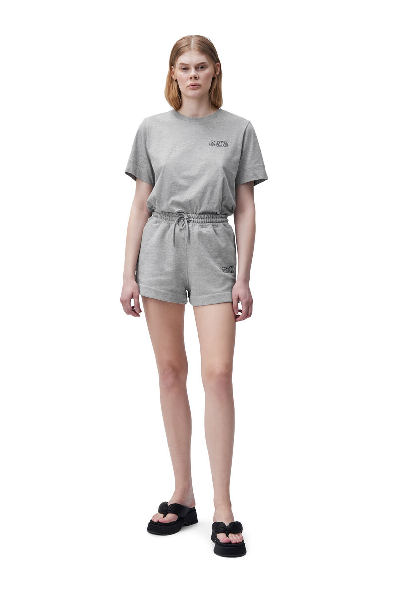 Drawstring Shorts, Cotton, in colour Paloma Melange - 1 - GANNI