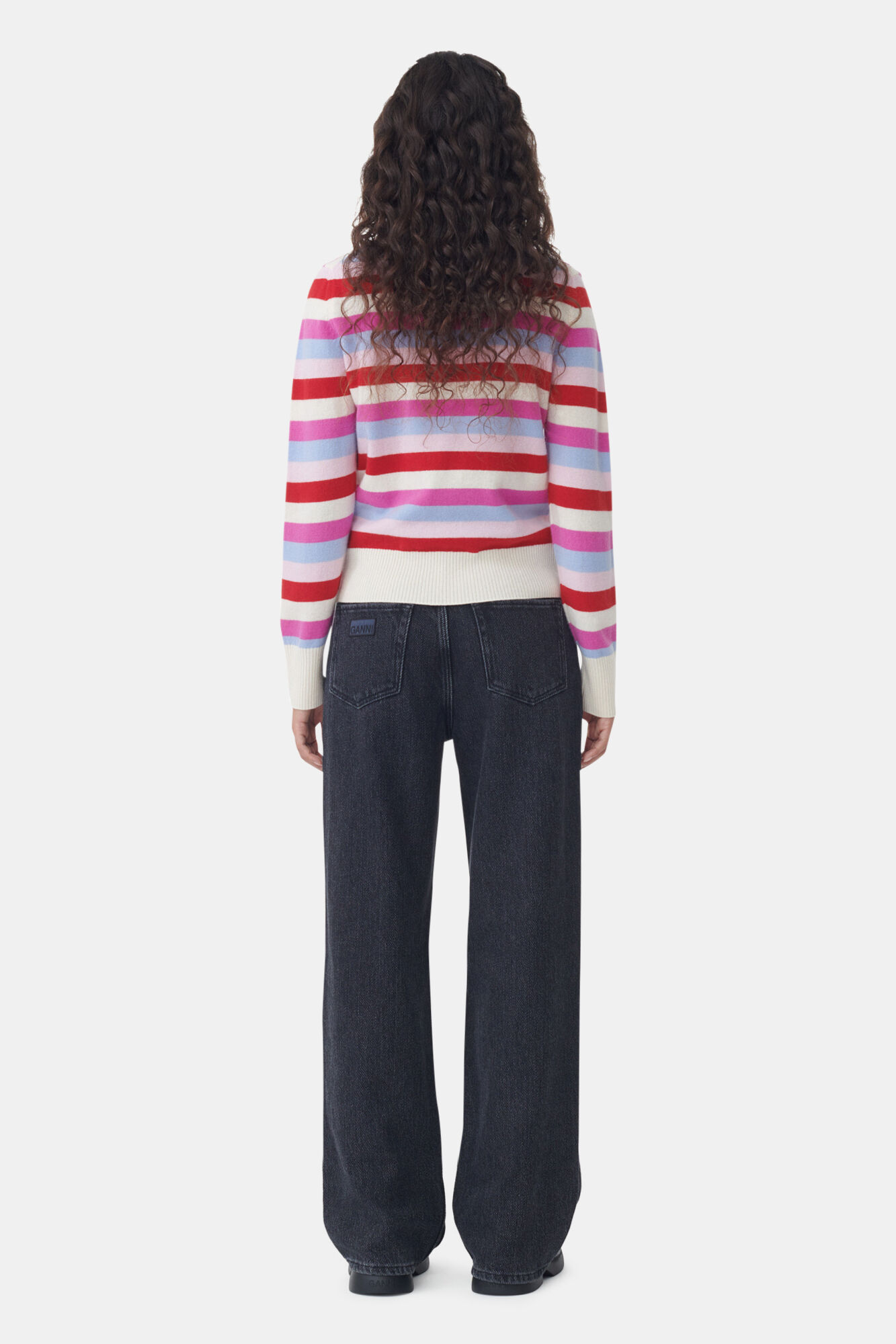 Striped Collar Pullover, Cashmere, in colour Egret - 4 - GANNI