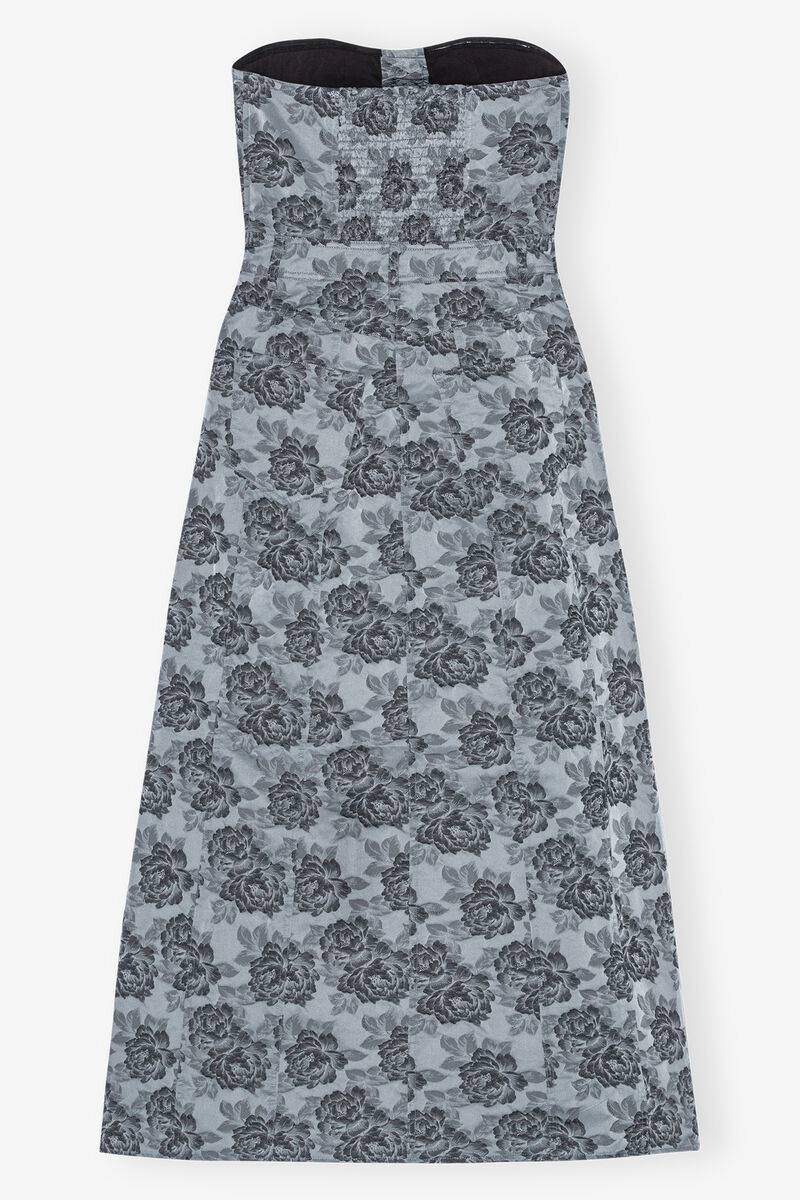 Blue Floral Jacquard Long Corsage Kjole, Polyamide, in colour Illusion Blue - 2 - GANNI