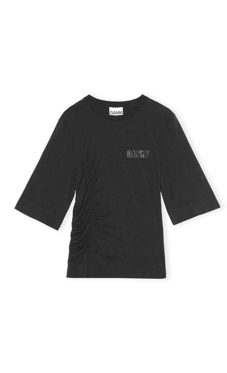 Software Light Stretch Jersey Fitted Short Sleeve T-shirt, Elastane, in colour Black - 1 - GANNI