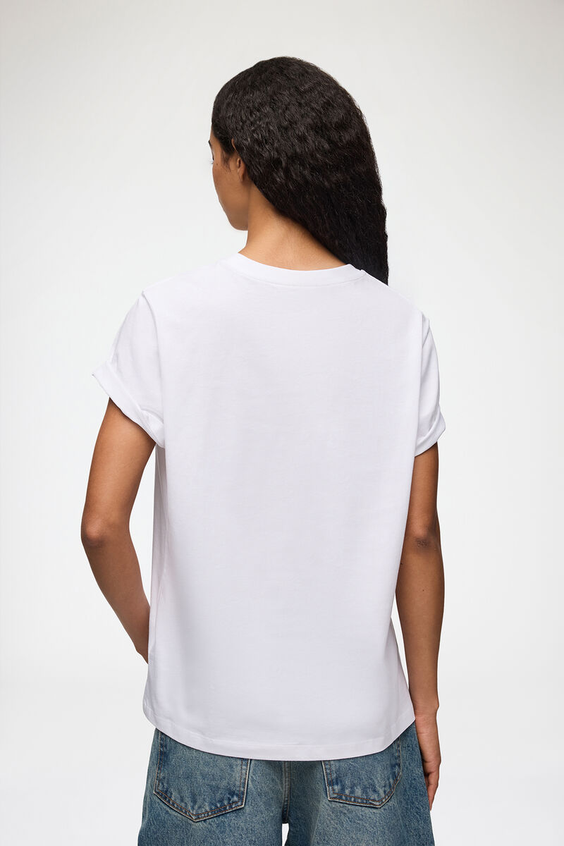 Avslappet, basic Cherry-T-skjorte i hvit jersey, Organic Cotton, in colour Bright White - 3 - GANNI