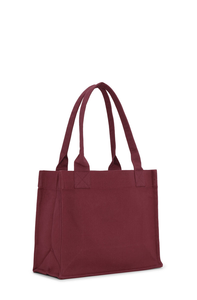 Red Large Canvas Tote Bag, Recycled Cotton, in colour Syrah - 2 - GANNI
