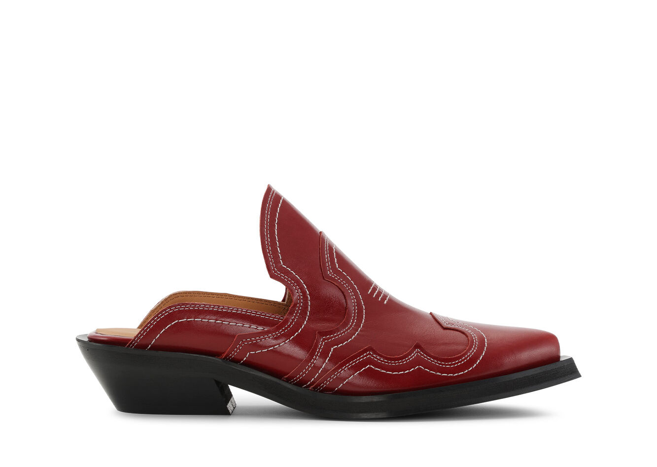 Broderade western mules, Calf Leather, in colour Barbados Cherry - 1 - GANNI