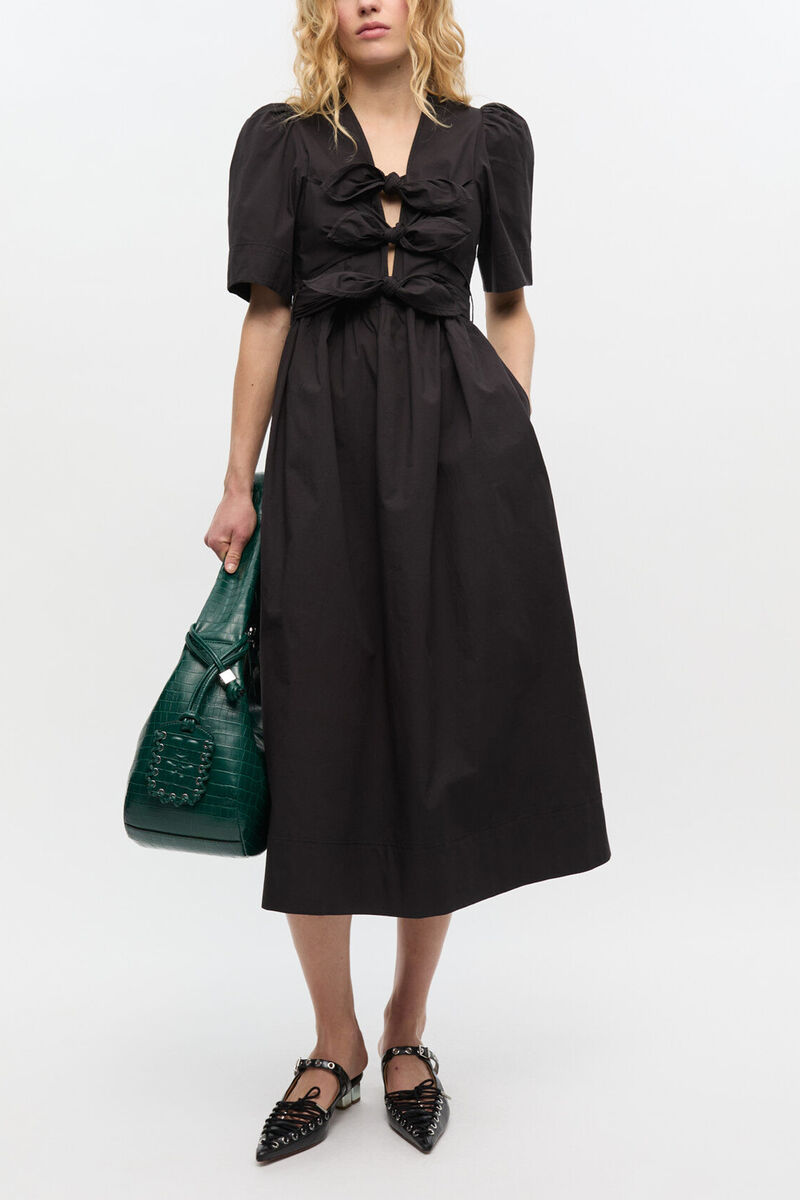 Black Stretch Cotton Dress, Organic Cotton, in colour Black - 1 - GANNI