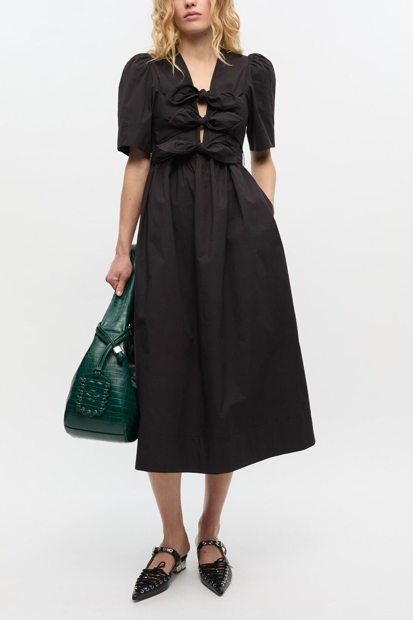 Black Stretch Cotton Dress, Organic Cotton, in colour Black - 1 - GANNI