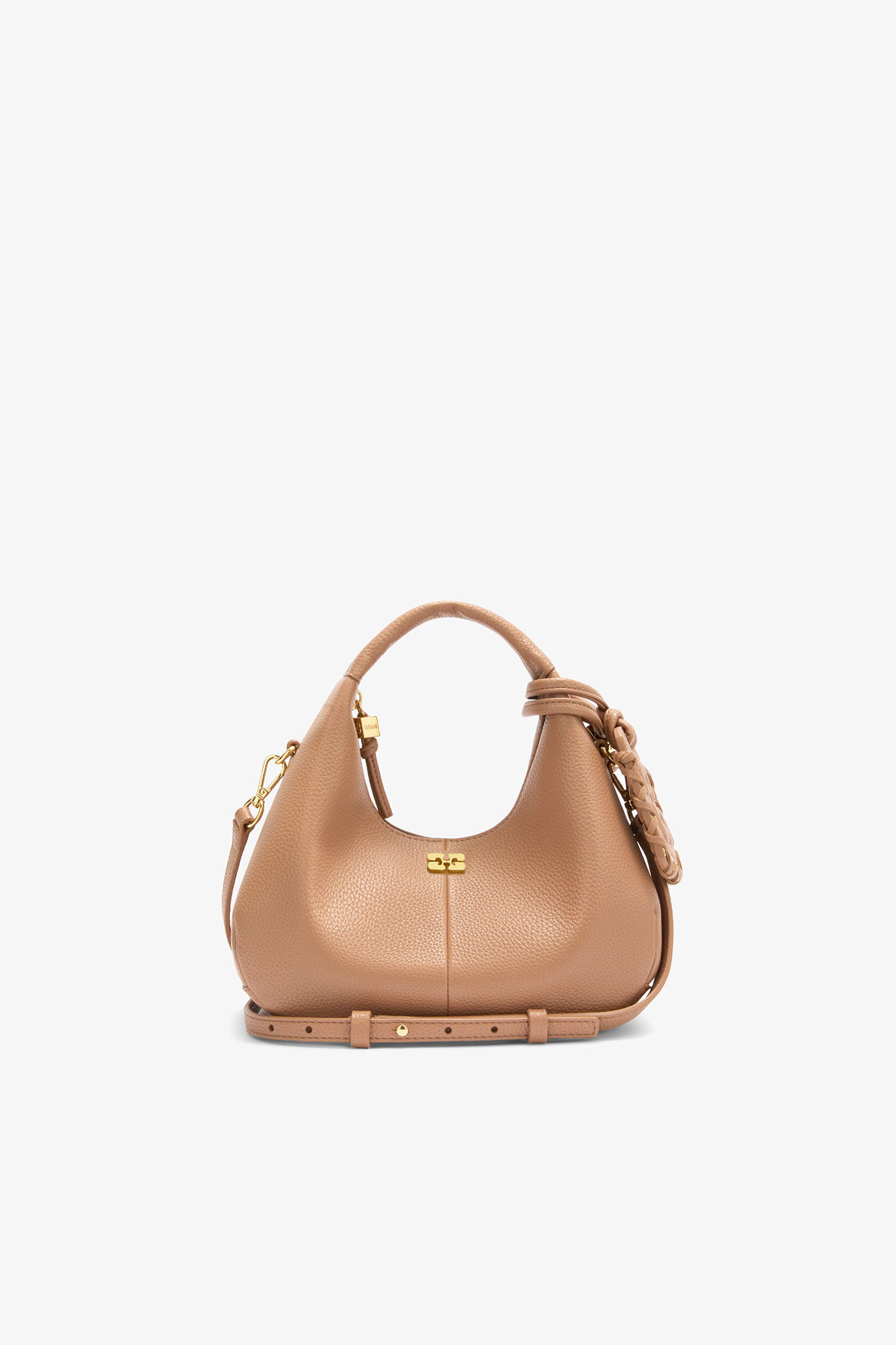 Tawny Birch Mini Hobo Bag in Grained Brown | GANNI US