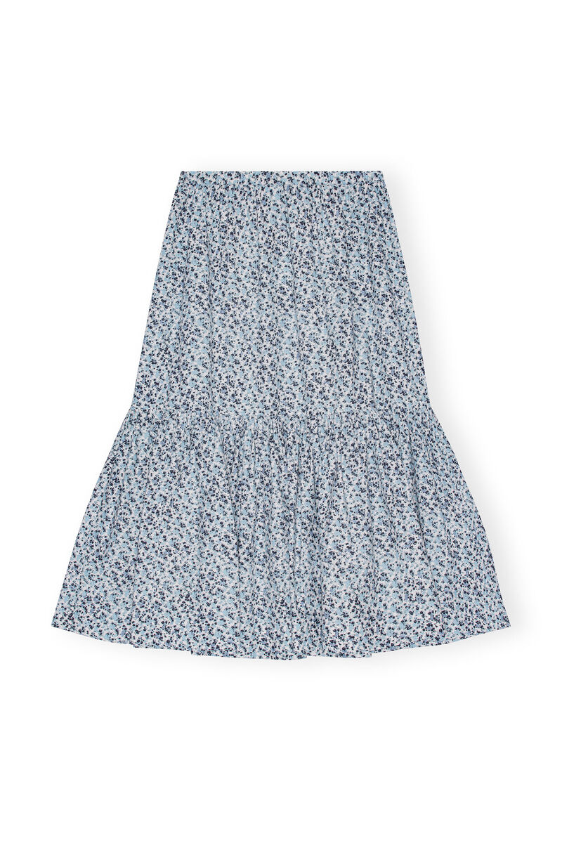 Blue Floral Printed Cotton Maxi Flounce Skirt, Cotton, in colour Glacier Lake - 1 - GANNI