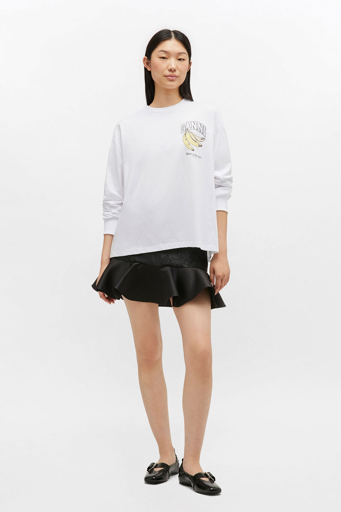 Long-sleeve Fruit T-shirt, Organic Cotton, in colour Bright White - 2 - GANNI