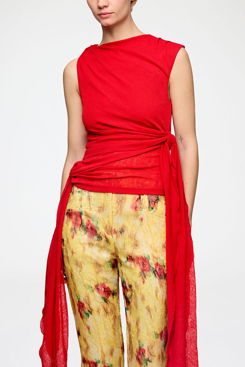 Oberteil aus meliertem Netzstoff, Recycled Polyester, in colour Goji Berry - 1 - GANNI