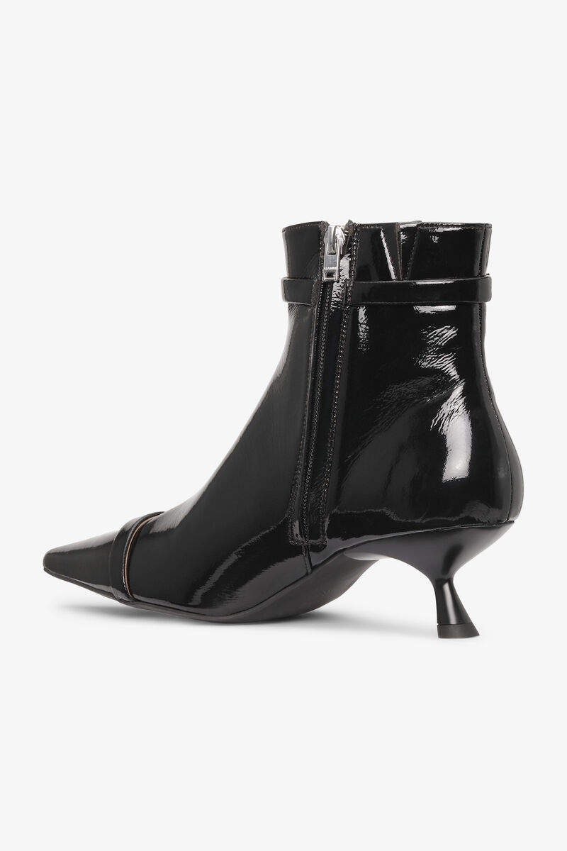 Black Naplack Kitten Heel Boots, Cotton, in colour Black - 3 - GANNI