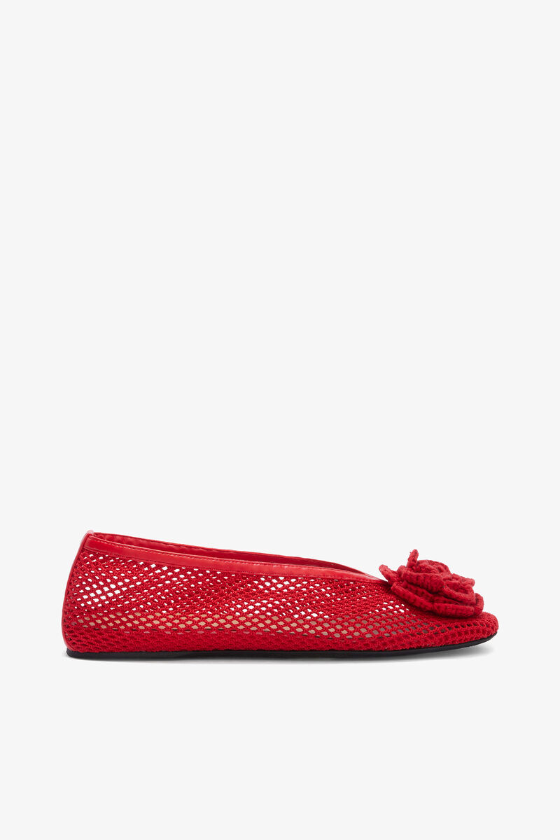 Jenny Ballerina in Red Mesh, Recycled Polyester, in colour Goji Berry - 1 - GANNI