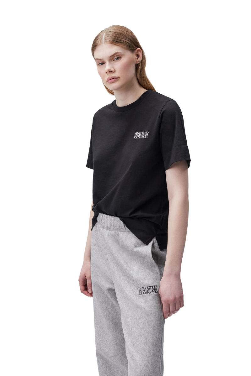 Avslappnad t-shirt med logga, Cotton, in colour Black - 1 - GANNI