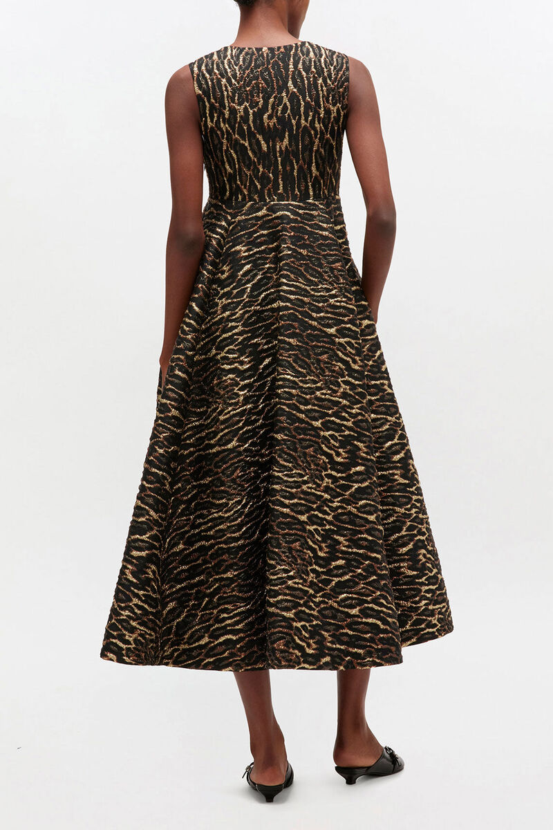 Metallic Cloque Long Dress, Recycled Polyester, in colour Antique Bronze - 2 - GANNI