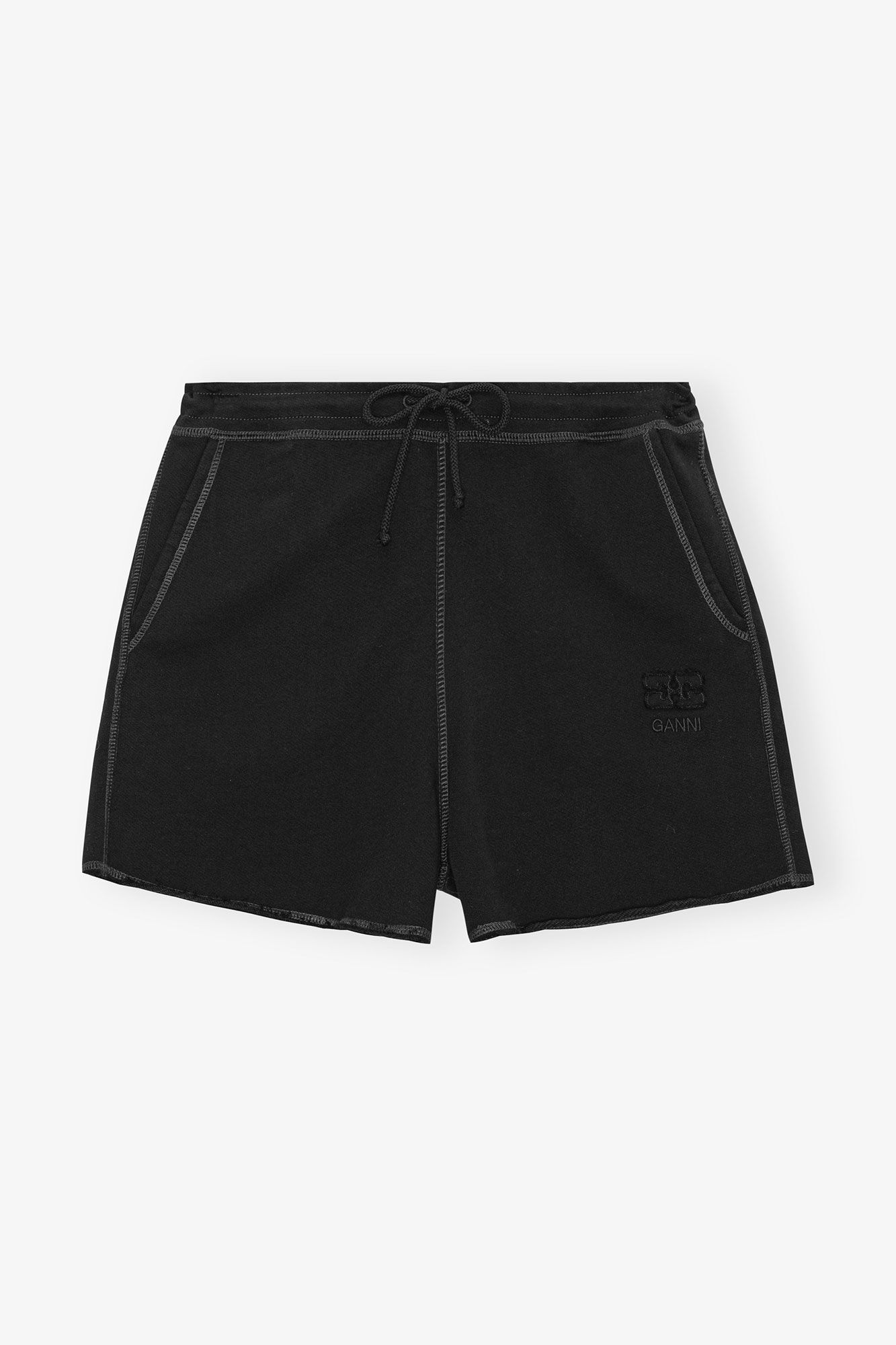 Black Isoli Drawstring Shorts, Cotton, in colour Black - 1 - GANNI