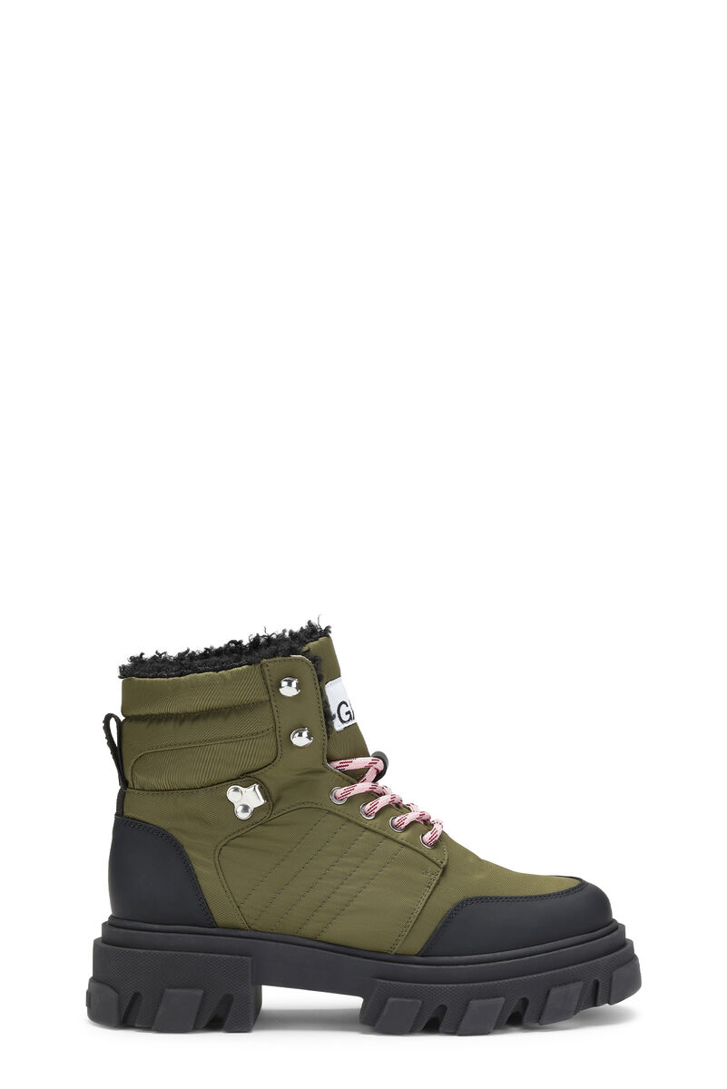 Lace-up Hiking Boots, Leather, in colour Kalamata - 1 - GANNI